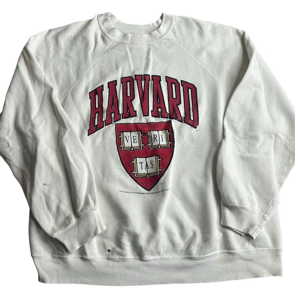 Vintage Harvard University‎ Crewneck Sweatshirt White Raglan Licensed 90s